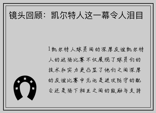 镜头回顾：凯尔特人这一幕令人泪目