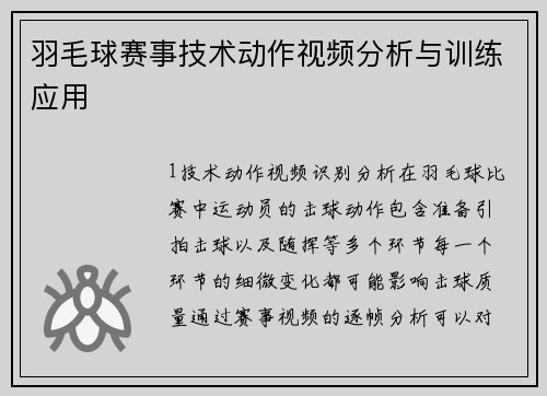 羽毛球赛事技术动作视频分析与训练应用